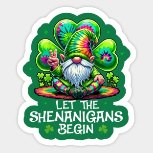 Funny Gnome Tie Dye Shamrock Let Shenanigans Begin St Patricks Day Sticker